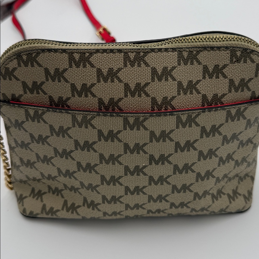 Michael Kors Brown Monogram Crossbody with Red and Pink Stripes - Picture 4 of 9
